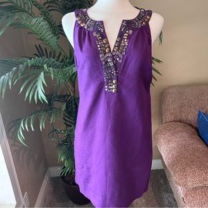 New York and Co sleeveless beaded linen blend dress